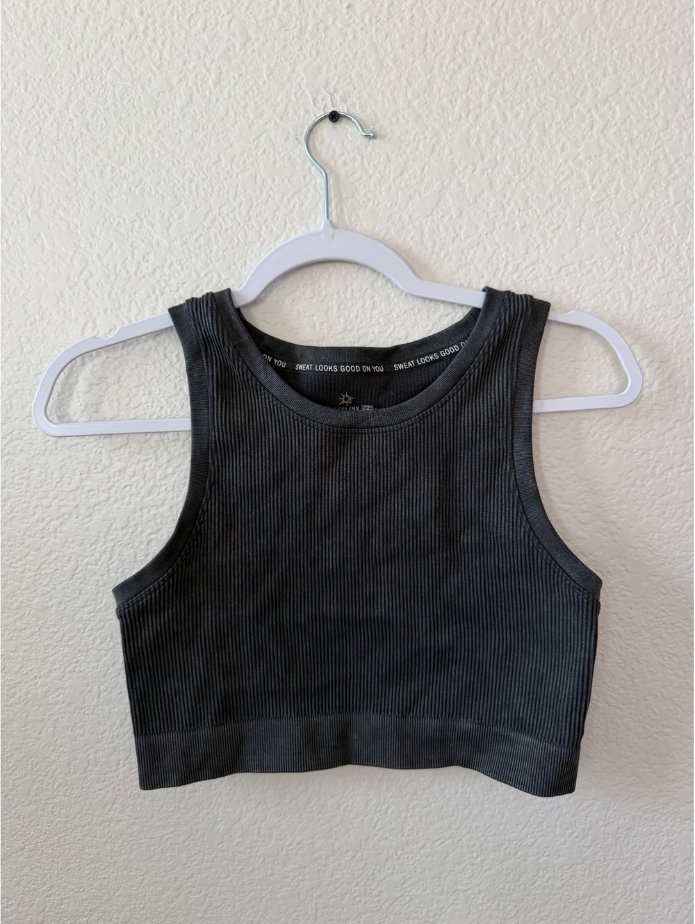 Aerie distressed grey Ribbed Crop Tank Top Size L